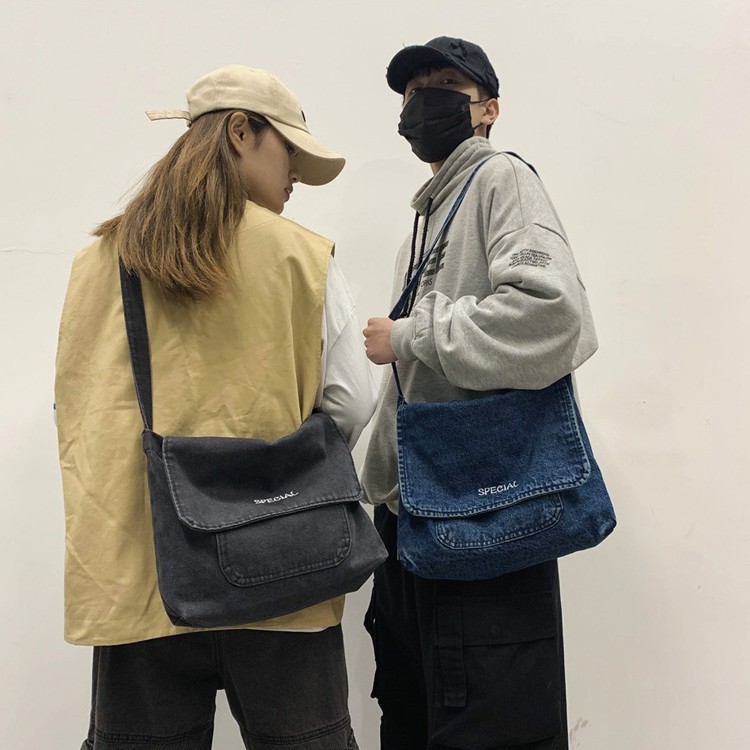 Picture of 2025 New Crossbody Denim Bag Men's and Women's Canvas Satchel Artistic Student Schoolbag Messenger Bag Simple Tweet Bag