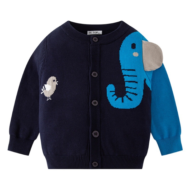 2025 Autumn and Winter Children's Cardigan Sweater Boy Baby Top Korean Style Sweater Cartoon Elephant Dropshipping
