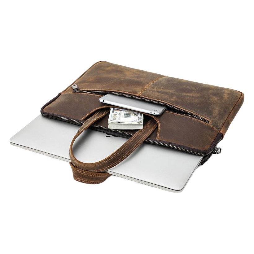 For Apple Laptop Case Crazy Horse Leather Macbook Pro15 Inch Zipper Laptop Case