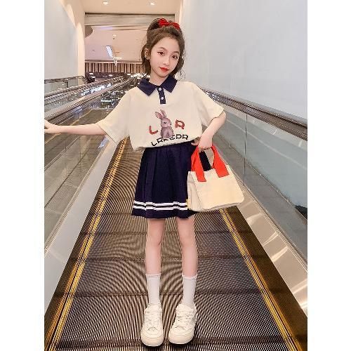 Girls' Summer Suit 2025 New Trendy Brand Short-Sleeved Shorts Girls Summer Thin Breathable Kidsren's Two-Piece Set