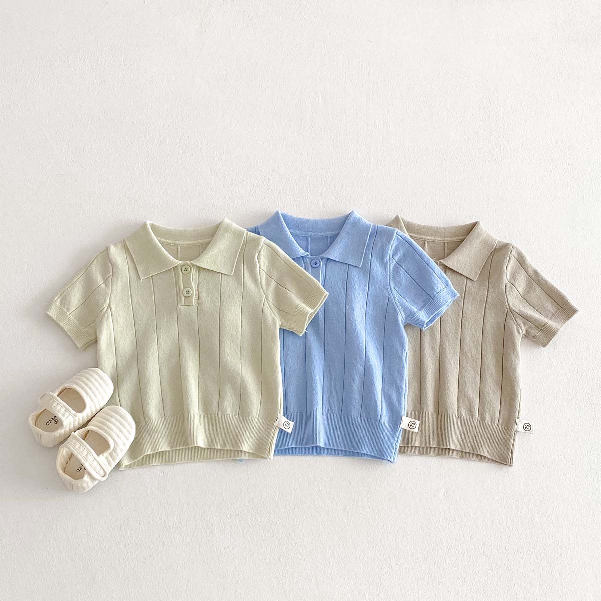Spring and summer new Korean baby baby sweater thin lapel top children's fashion pullover short-sleeved shirt tide
