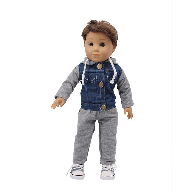 Picture of New 18 inch American doll accessories denim suspenders 43cm summer doll clothes set factory straight hair