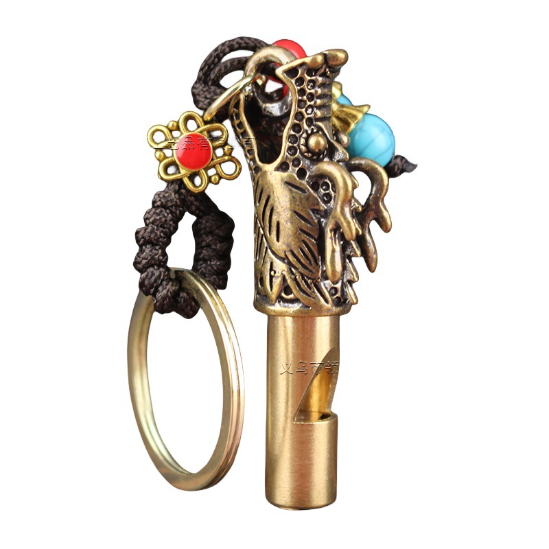 Picture of Retro Brass Faucet Whistle Brass Outdoor Referee Monkey Head Whistle Keychain Pendant Wild Survival Whistle