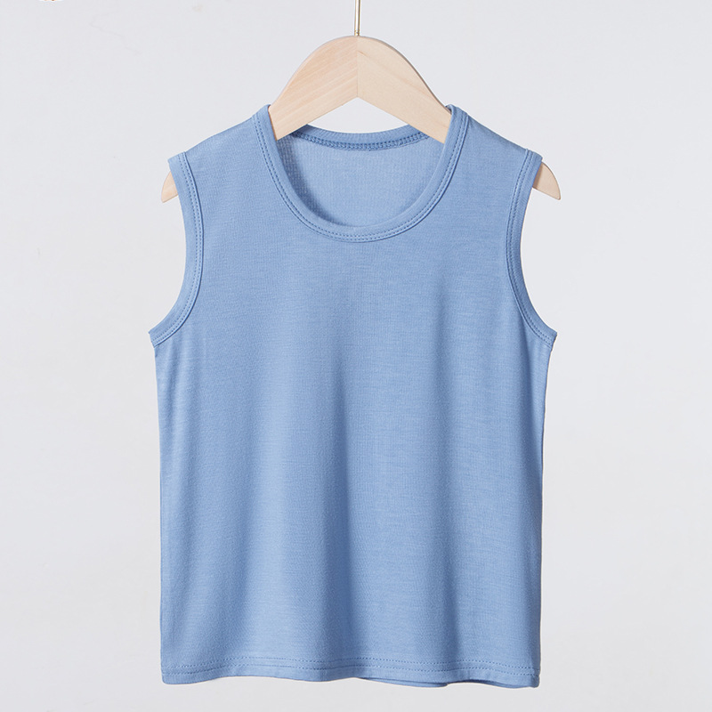 Picture of Summer Children's Vest Wide Shoulder Waistcoat Thin Female Male Baby Parent-Child Solid Color Stretch Ice Draped Sleeveless T-Shirt