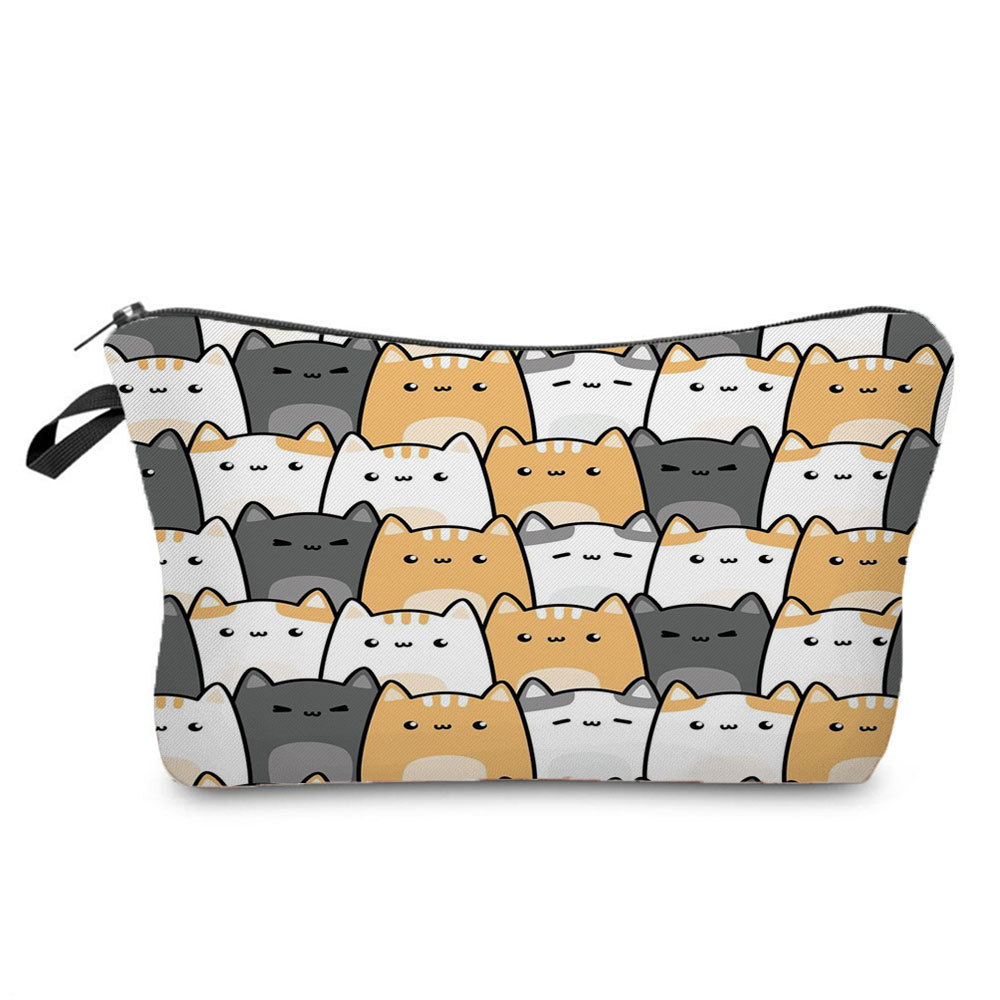 Picture of 2022 creative small portable storage bag multi-functional pencil bag set cute cat Group printing cosmetic bag