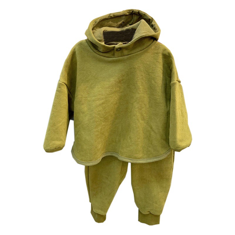 Ins Korean Style Children's Wear Autumn New Arrival suit Korean Style Simple Two-Piece Button Pullover Hoodie for Boys and Girls