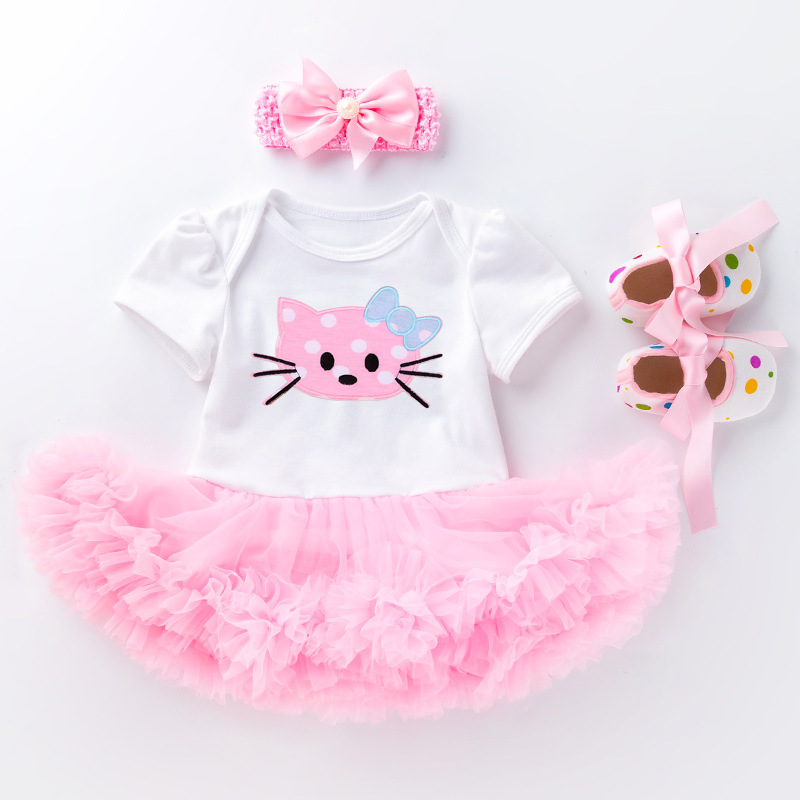 Picture of Summer new baby pink cake ha dress toddler shoes three-piece set 0-2 years old baby girl children's clothing children's skirt wholesale