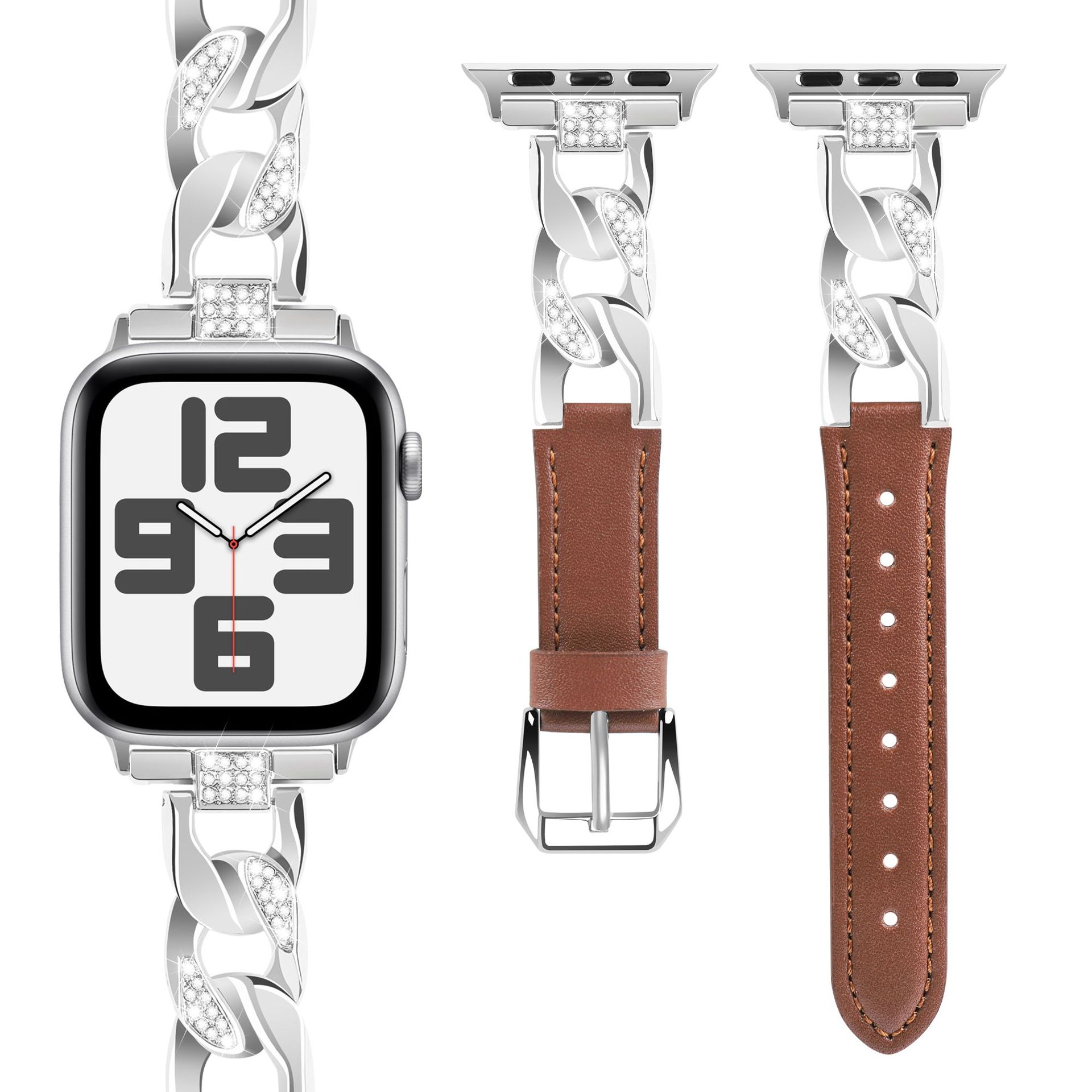 Picture of Suitable for Apple Watch strap Diamond denim chain belt iwatch98ultra2 woven color leather strap