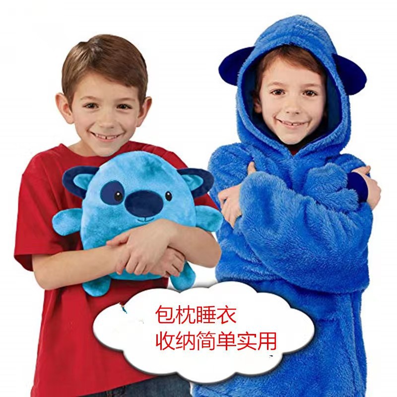 Picture of Children's cartoon pajamas warm homewear folding pillow student pullover warm clothes cold-proof coral fleece lazy blanket