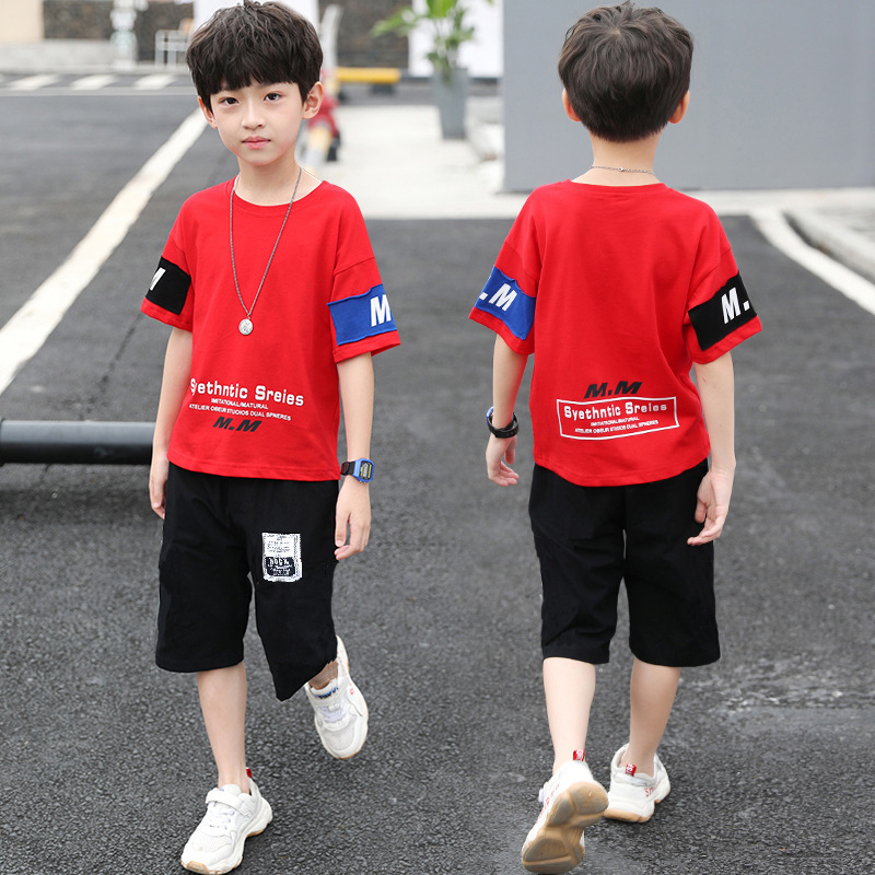 Picture of Children's Clothing Boys' 2025 Suit Summer Kidsren's Sports and Leisure Wear Medium and Large Kidsren's Short-Sleeved Two-Piece Set Preppy Trend