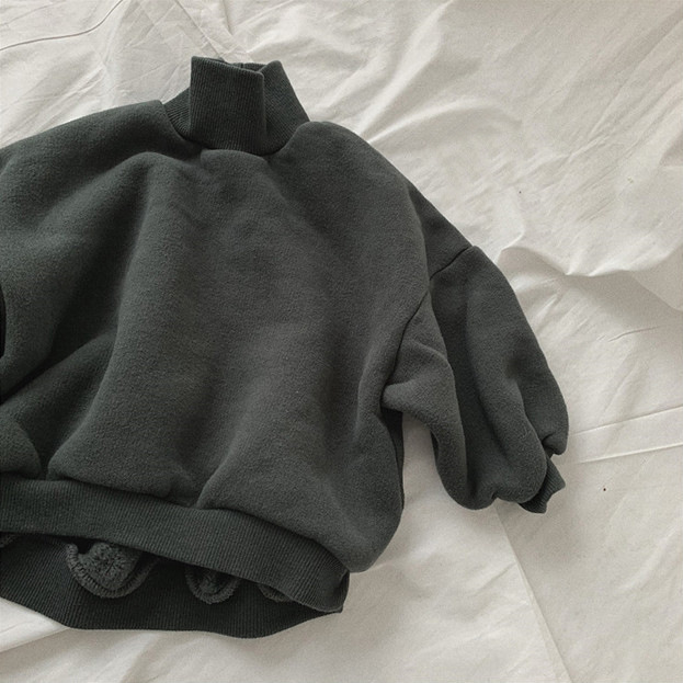 Picture of Winter New Men's and Women's Children's Wear Korean Style Top Loose Shoulder Slip Simple Western Style Solid Color High Collar Fleece Sweater Trendy 3