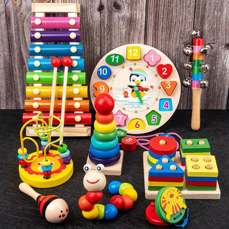 Percussion Musical Instruments Infants 0-1-2 Years Old Music Enlightenment Wooden Eight-tone Accordion Educational Music Toys