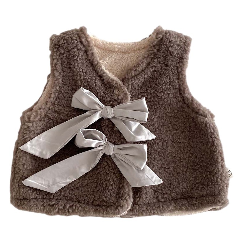 ins autumn and winter baby girls' double-sided velvet waistcoat infant western style big bow sleeveless vest coat