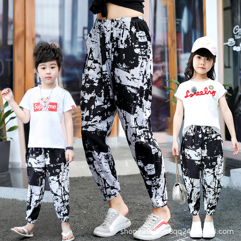 Picture of Parent-Child Bloomers Boys' Beach Pants Girls' Thin Anti-mosquito Pants Comfortable Ice Silk Large Children's Cotton Silk Trousers