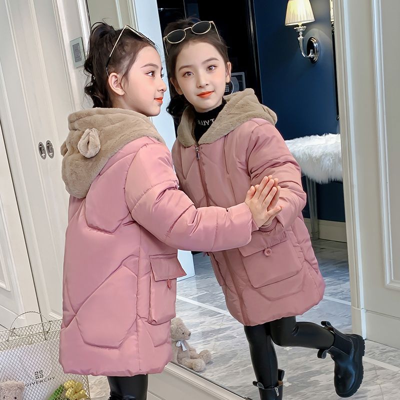 Picture of Girls' winter clothes 2023 new fleece-lined cotton-padded coat Western style down jacket mid-length coat Winter Children's cotton-padded coat