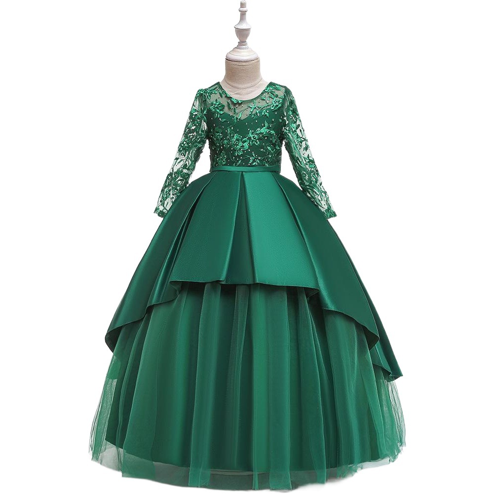 2024 Cross-border Supply Strapless Girls' Dress Skirt Rhinestone Flower Girl Wedding Dress Children's Long Show Evening Dress