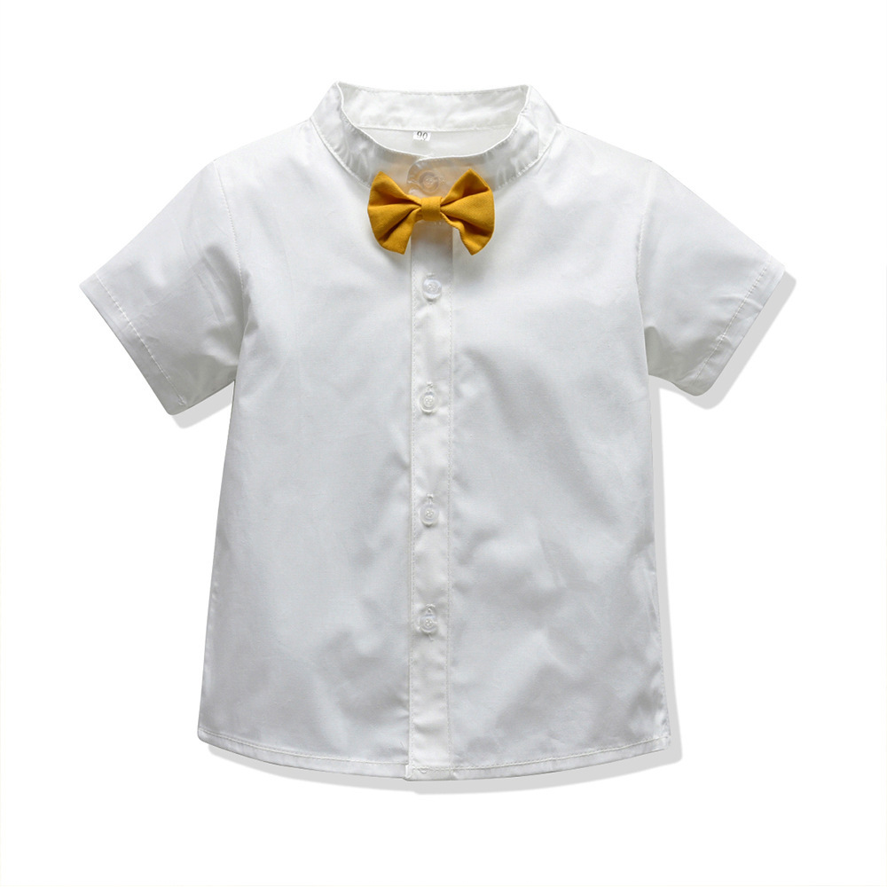 Foreign trade boys summer new single shirt wholesale European and American baby children gentleman white short sleeve school uniform performance