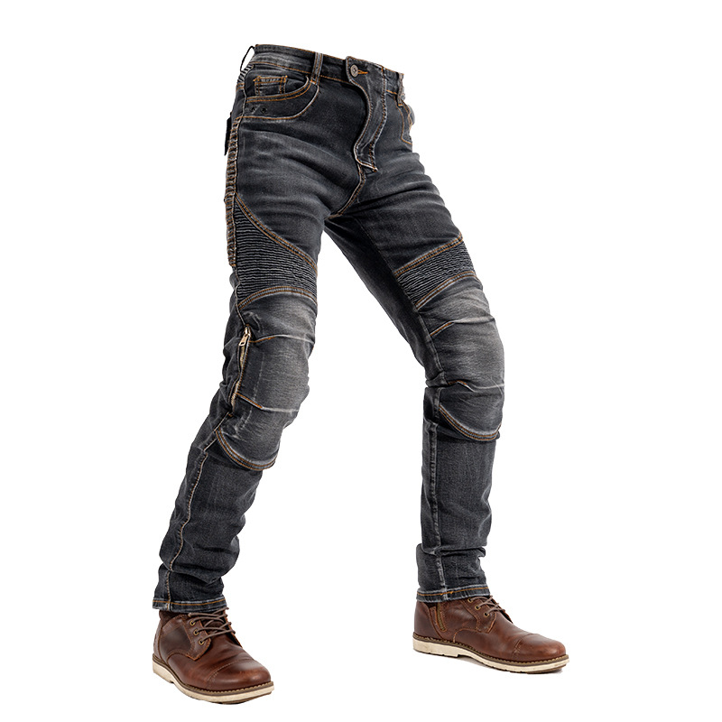Picture of Motorcycle Kevlar Riding Pants Side Zipper Motorcycle Jeans Four Seasons Slim-Fit Elastic Invisible Protectors Upgrade