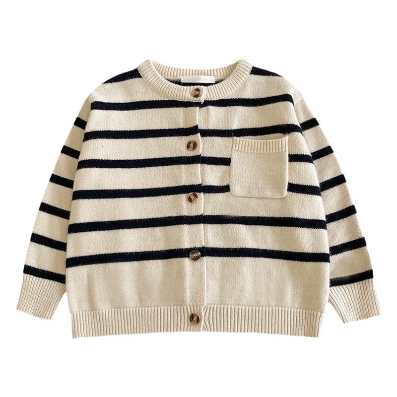 Children's Wear Children's Soft Waxy Striped Sweater Cardigan for Boys and Girls Baby Spring and Autumn New All-match Western Style Knitted Jacket Trendy