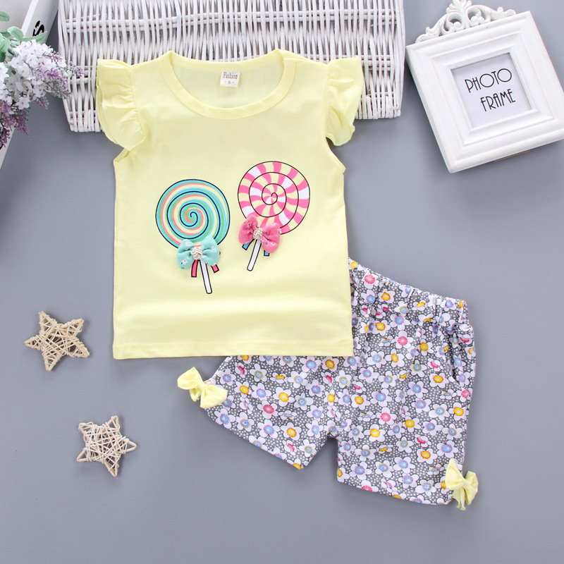 Picture of Summer Children's Lollipop Sleeveless Shorts Two-Piece Set Girl Baby Cartoon 0-4 Years Old Children's Suit Vest Set