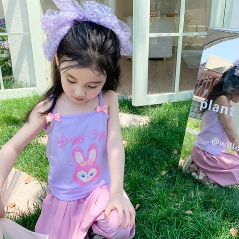 Picture of Printed Vest Bow Girl Children's Clothing Summer New Korean Style Baby Candy Color Cartoon Cute Skin-Friendly Sling