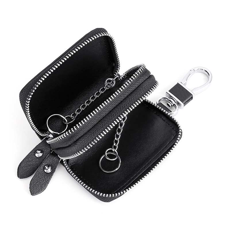 Picture of First layer cowhide double zipper car key bag leather key bag source factory wholesale waist hanging key chain men