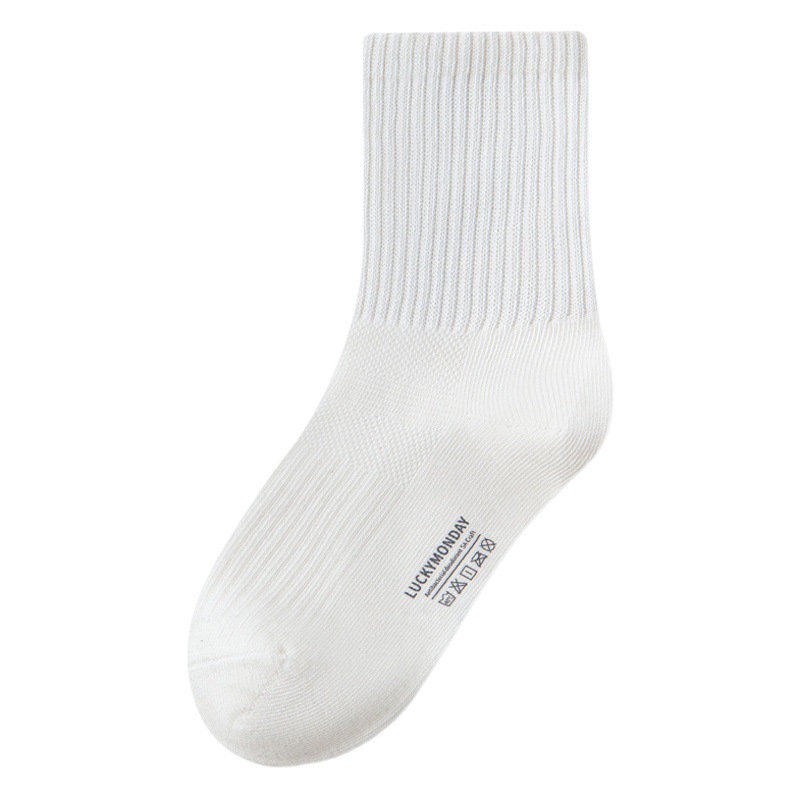 Children's socks for boys and girls Spring and Autumn Winter new pure black white cotton medium and big children antibacterial deodorant boneless mid-calf length socks
