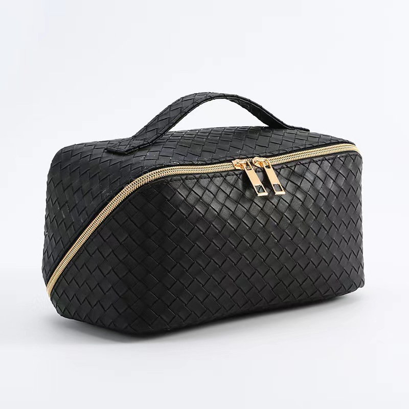 Picture of New PU woven leather plaid embossed portable cosmetic bag large capacity cosmetic storage bag for Amazon