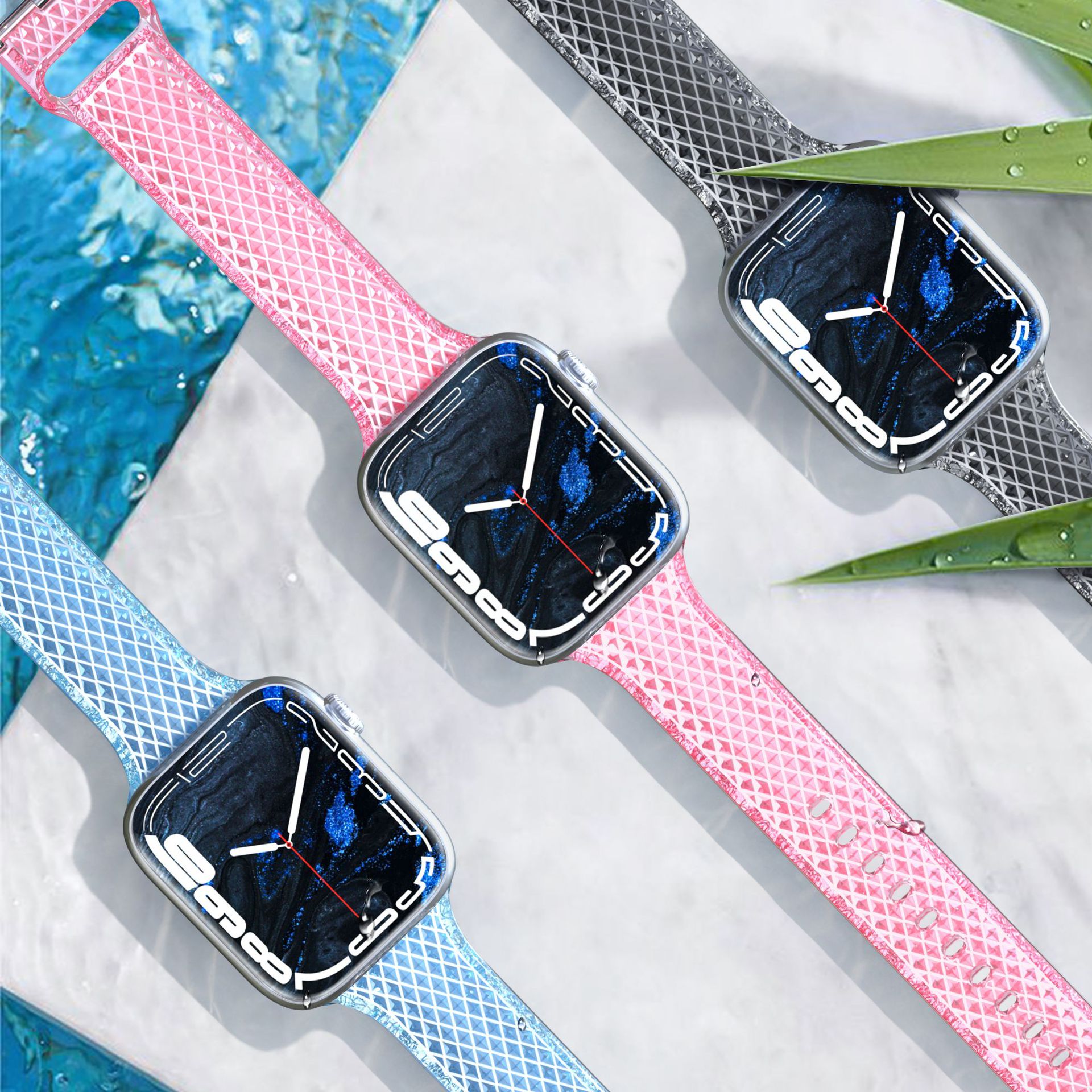 Picture of For Apple Watch Strap appleiwatch1-10 Generation S9 Diamond Pattern TPU Fine Strap Transparent Women's New