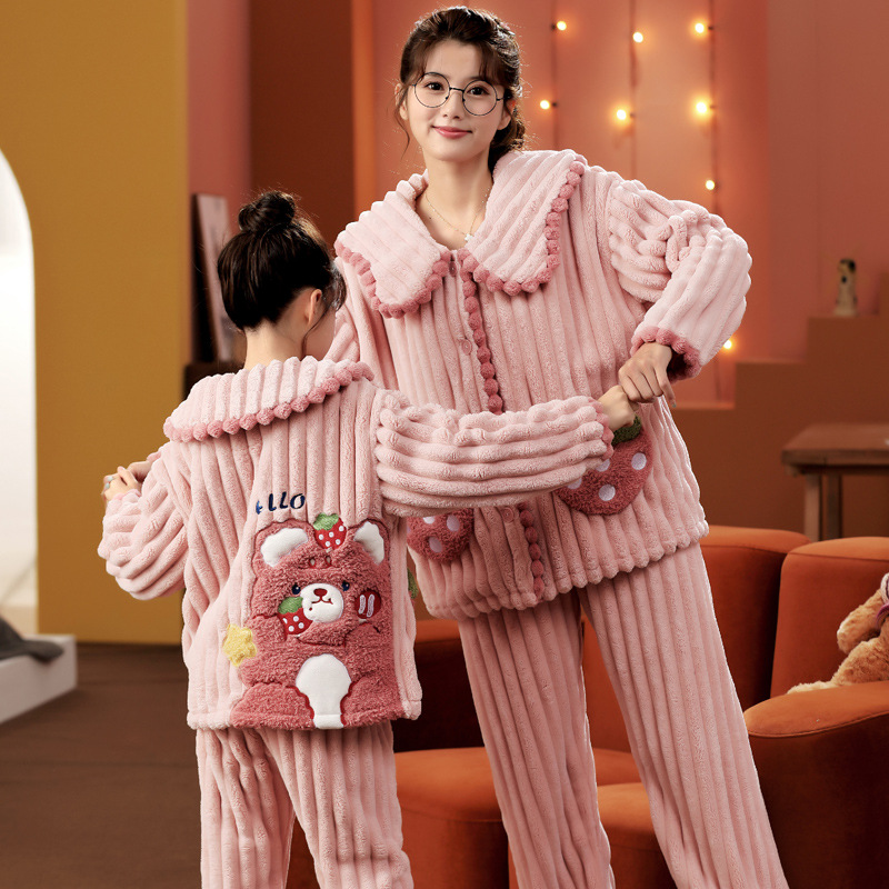 Picture of Children's pajamas autumn and winter flannel girl's parent-child Women's clothing cute cartoon medium and large children's warm homewear