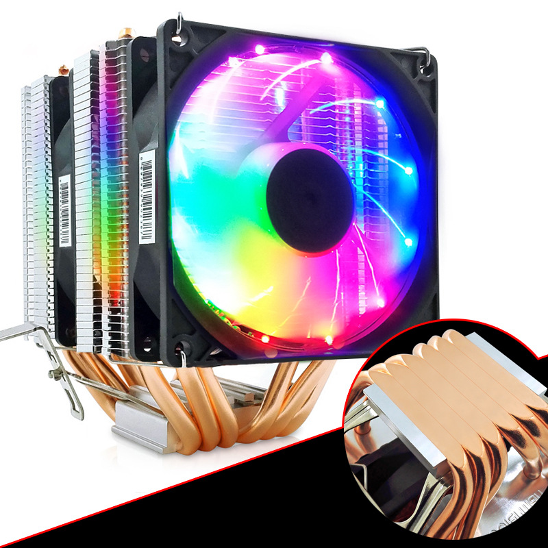 Picture of Cool Month Six Copper Tube Cpu Radiator Desktop Computer Twin Tower 6 Heat Pipe Luminous Cooling Temperature Control Silent Cpu Fan