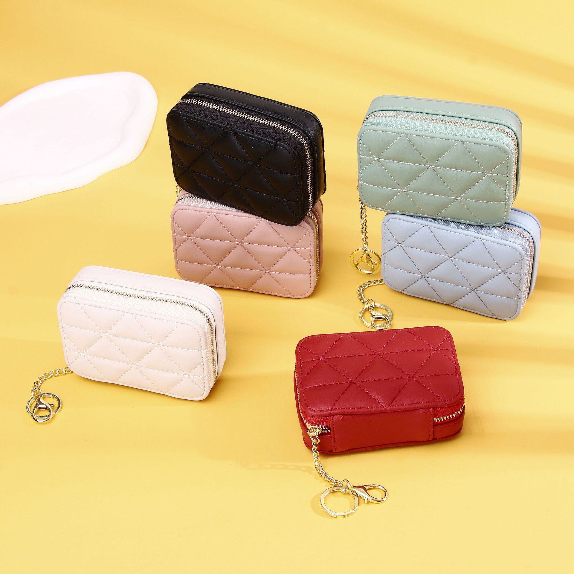 Picture of New Mini Mini Red Envelope with Mirror Mouth Rhombus Embroidery Line Exquisite Portable Keychain Makeup Bag