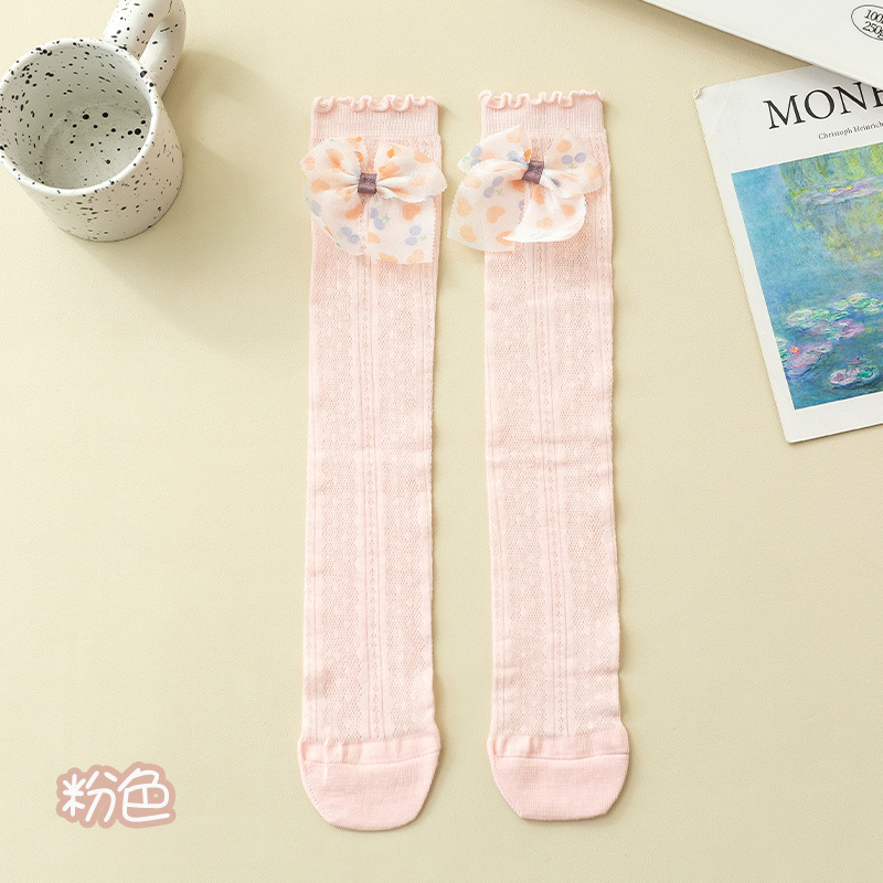Picture of Girls' mid-calf socks summer thin Korean style bow Princess baby stockings mesh little girl calf socks
