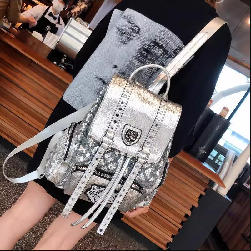 Picture of Sequin Backpack Women's 2025 New Trendy Personalized Easiest for Match Backpack British Style Drawstring Soft Leather Internet Celebrity Travel Bag