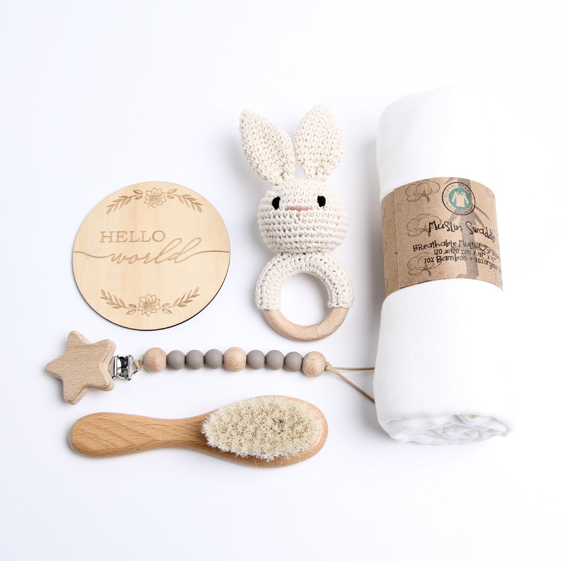 Picture of Cross-border EtsyTemuShein explosions baby newborn full moon gift box rabbit suit crochet wooden toys