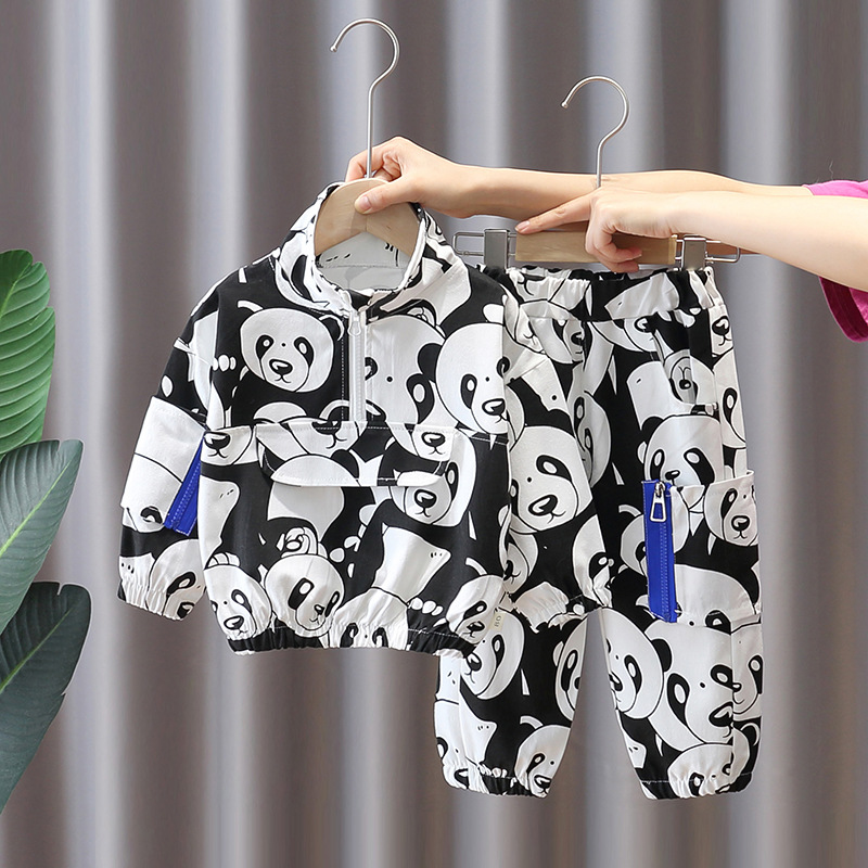 Picture of Children's children's clothing Korean new boys and girls baby two-piece set stitching collar printing long sleeve two-piece suit fashion generation hair