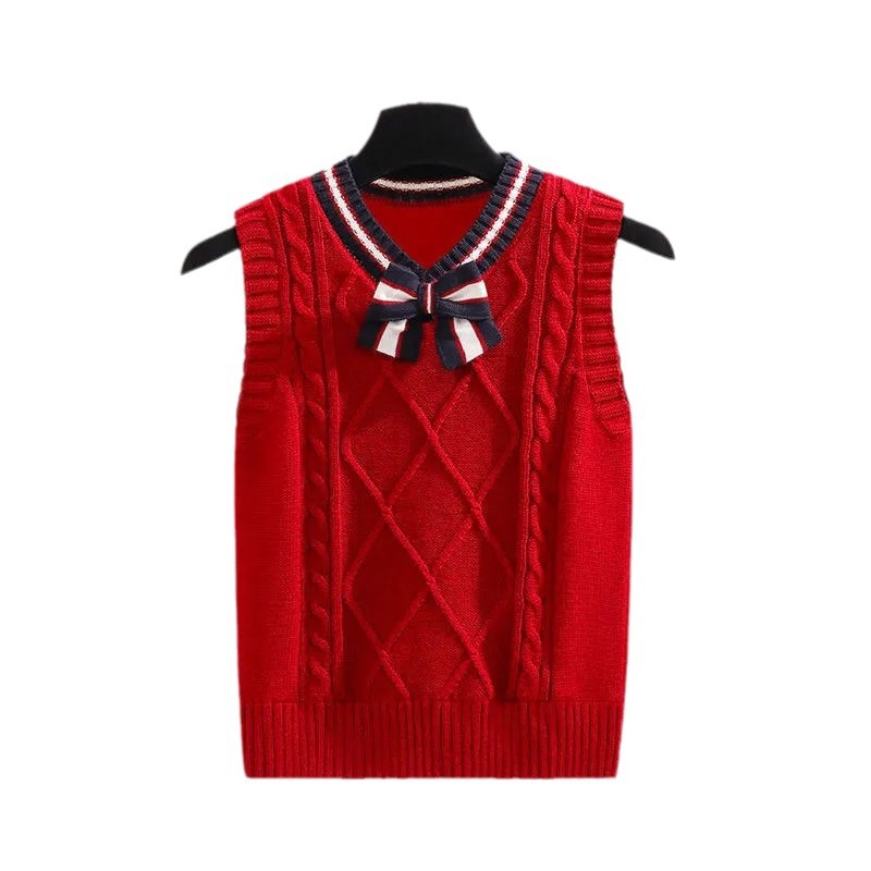 Picture of Children's Internet Popular Vest Spring and Autumn New College Style V-Neck Knitted Vest Girl's Autumn Western Style Sweater