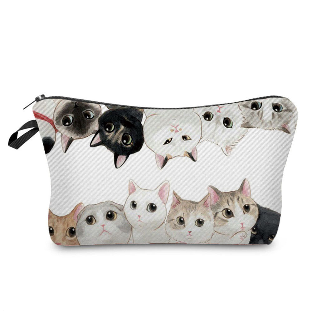 Picture of 2022 creative small portable storage bag multi-functional pencil bag set cute cat Group printing cosmetic bag