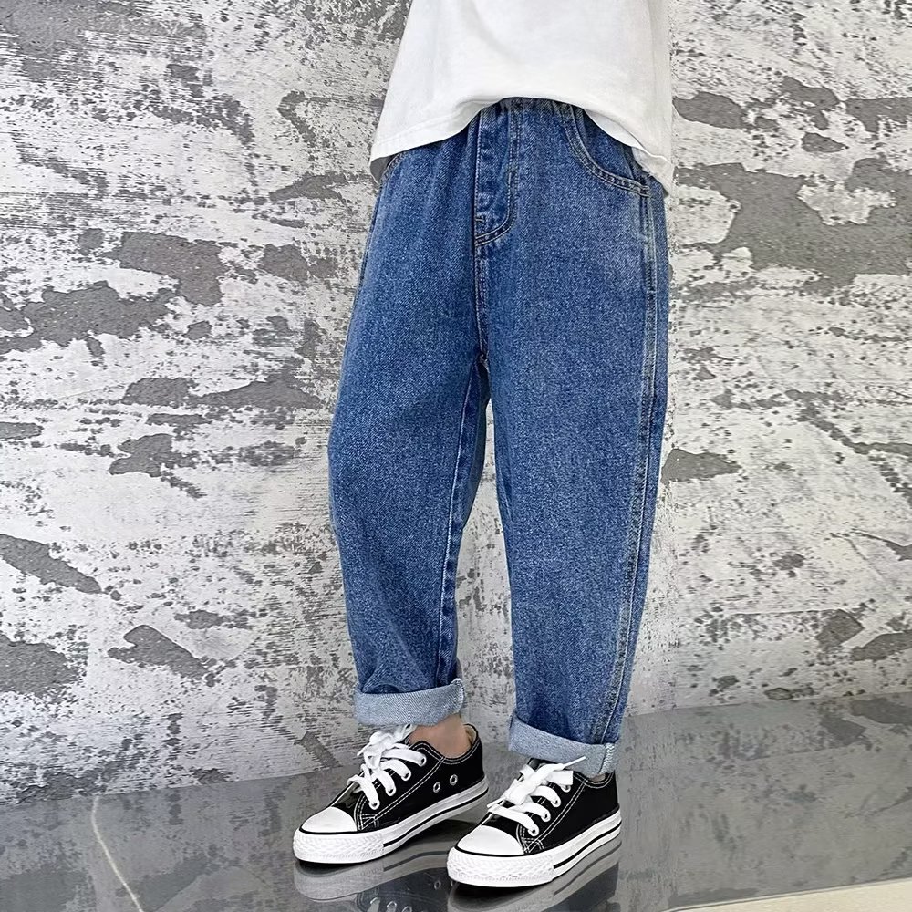 2023 Boys' Korean Style Fashionable Casual Straight-Leg Cowboy Trousers All-Match Cropped Wear-Resistant and Handsome Jeans