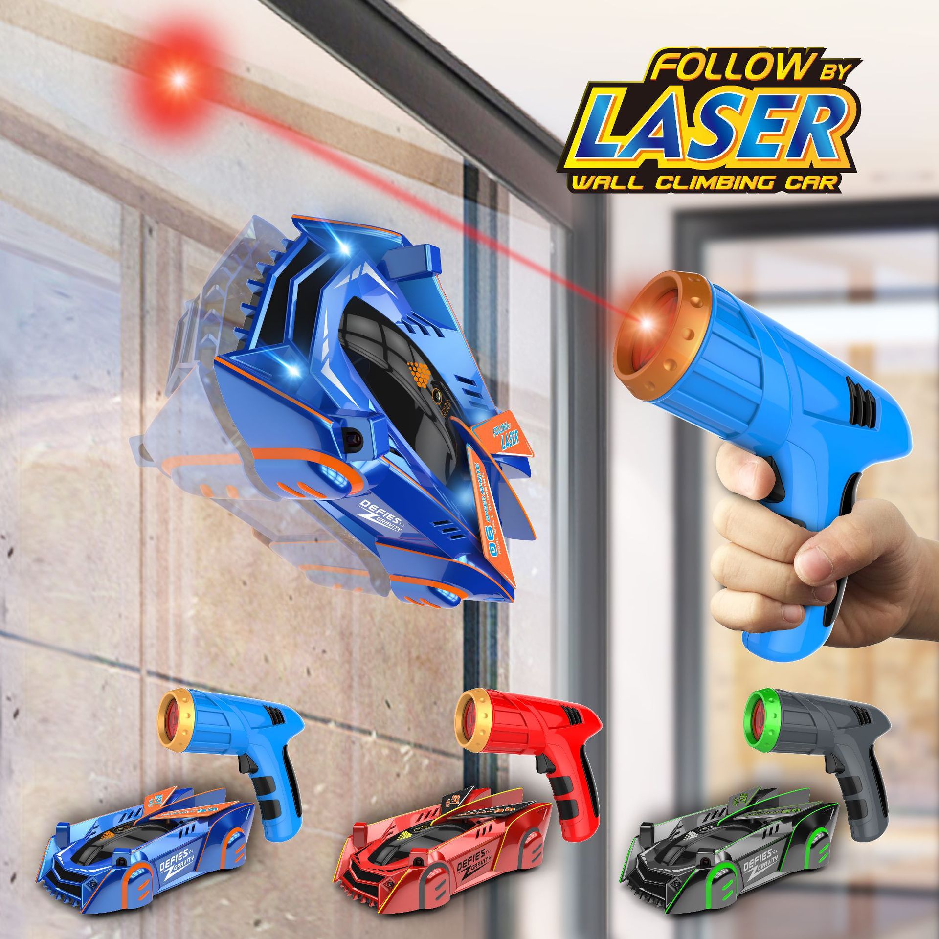 Picture of Children's Light Chasing Wall Climbing Car Remote Control Car Laser Wall Suction Infrared Wall Stunt Programming Racing Boy Toy