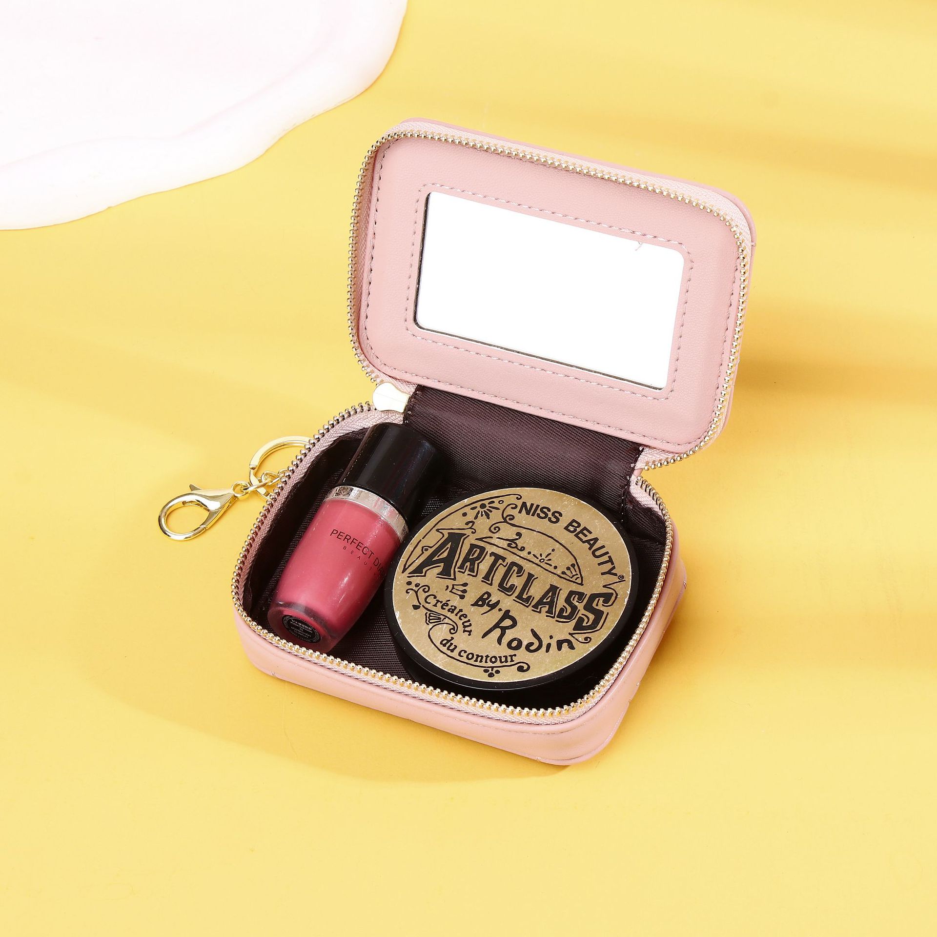 Picture of New Mini Mini Red Envelope with Mirror Mouth Rhombus Embroidery Line Exquisite Portable Keychain Makeup Bag