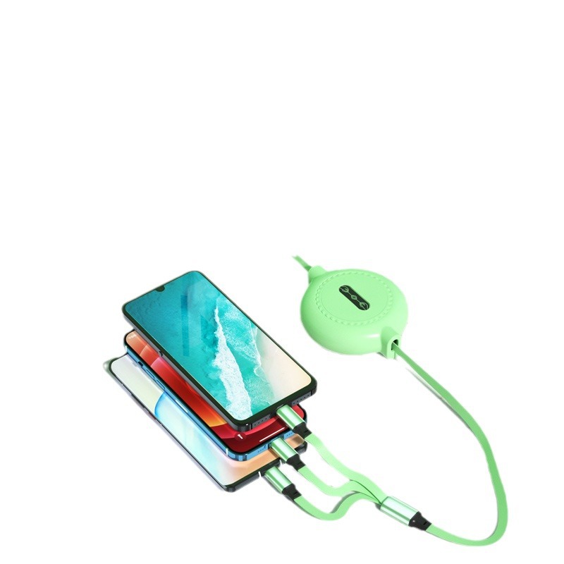 Picture of One-to-three telescopic data cable three-in-one fast charging applicable Apple data cable Android all-in-one charging cable