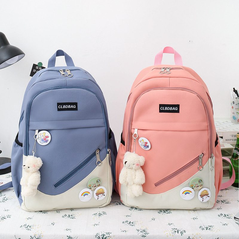 Picture of Schoolbag Female College Student Korean-style Cute Bear Pendant Backpack Senior high school Student Campus Canvas Four-piece Backpack