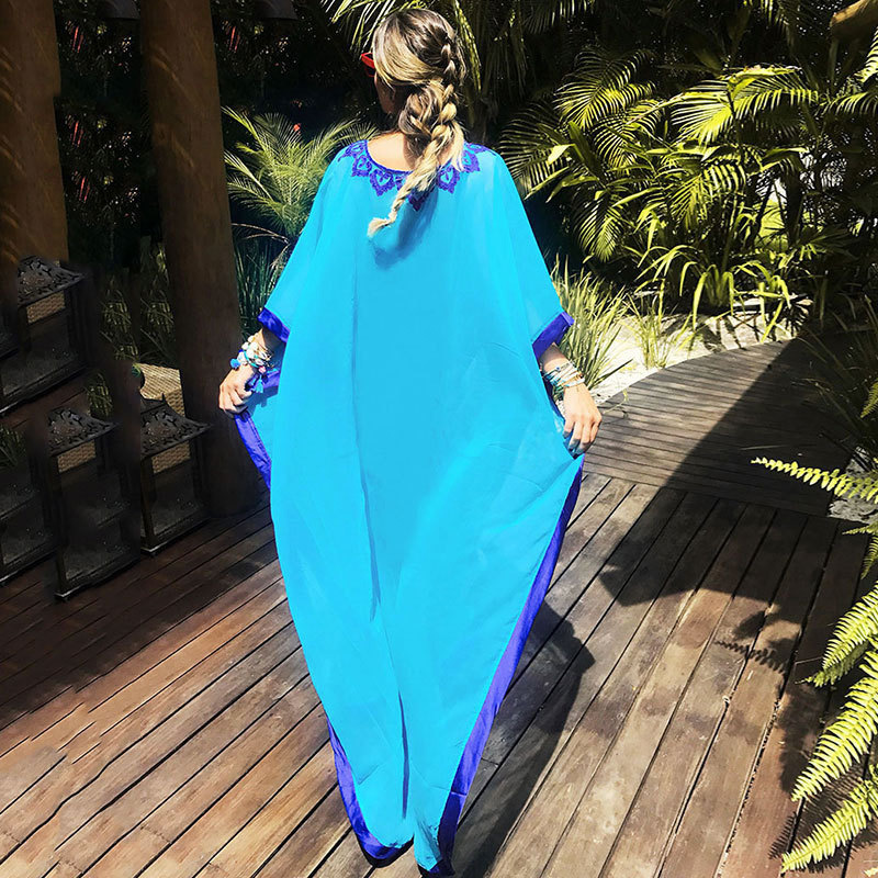 Picture of European and American Aliexpress Hot Selling Chiffon Embroidered Oversized Loose Dress Swimsuit Cover-Up Beach Sun Protection Clothing for Women 851