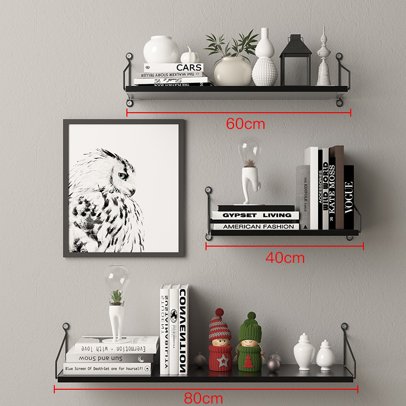 Picture of No-Drill Solid Wood Wall-Mounted Shelf, Straight Partition, Wall-Mounted Bookshelf, Bedroom Decorative Wall Storage