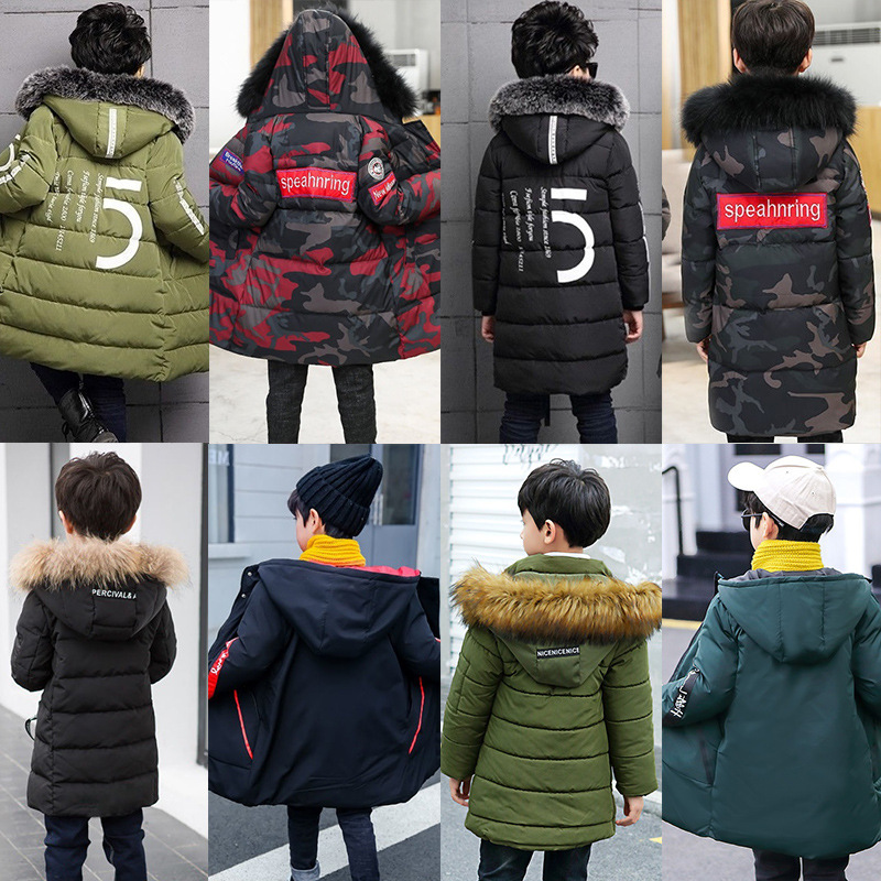 Picture of 2020 new autumn and winter boys' medium and large children's cotton-padded coat long western style winter coat down cotton-padded coat cotton-padded jacket
