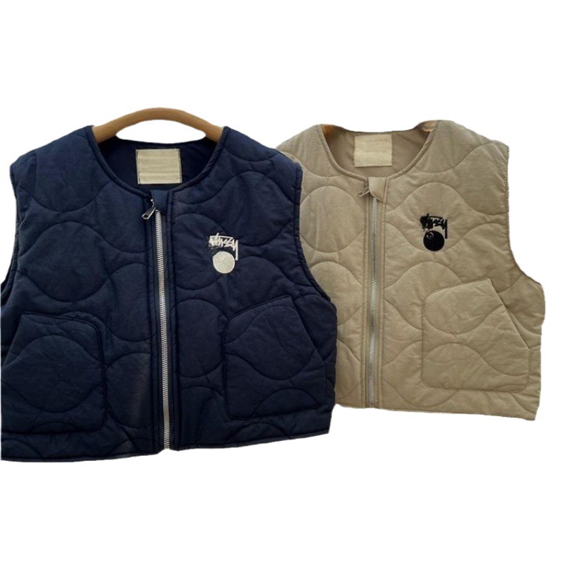 New 2023 Korean style children's thin cotton vest boys and girls workwear style quilted vest warm waistcoat fashion