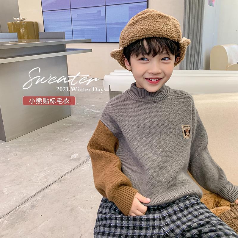 Picture of Boys' Sweater Autumn and Winter 2022 New Children's Winter Pullover Knitwear Trendy Boys Western Style Stitching Children's Wear