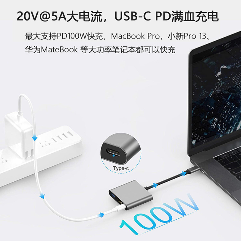Picture of Chen is a type c to hdmi three-in-one usb3.1 docking station hub converter pd HD 4K cross-border exclusive