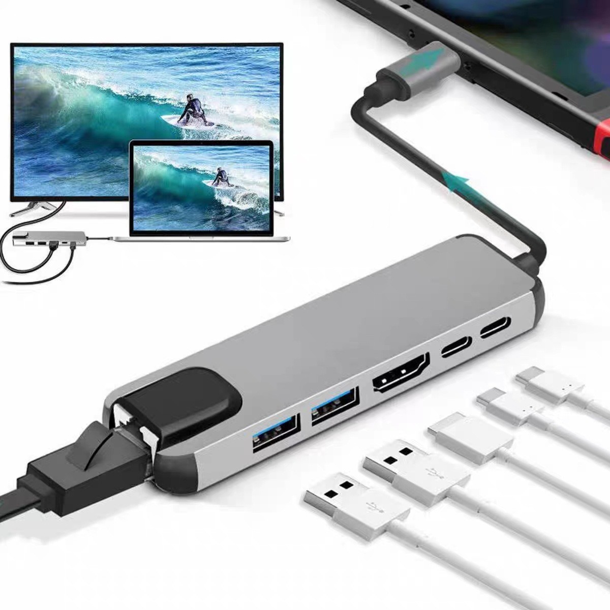Picture of Cross-Border Six-In-One Docking Station Typec to Rj45 100m Network Port Computer Docking Station USB Hub Hub Pd